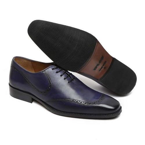 Blue Hand Painted Genuine Leather Quarter Brogue Formal Shoes By Brune