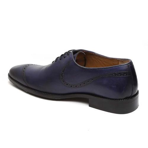 Blue Hand Painted Genuine Leather Quarter Brogue Formal Shoes By Brune