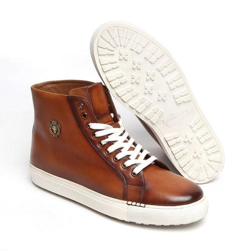 Burnished Tan High Ankle Lace-Up Genuine Leather Sneakers By Brune & Bareskin