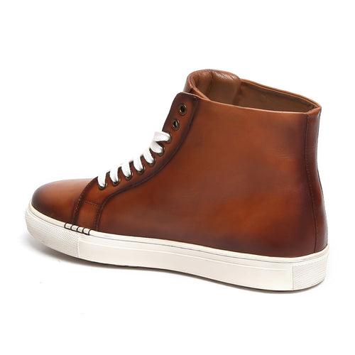 Burnished Tan High Ankle Lace-Up Genuine Leather Sneakers By Brune & Bareskin