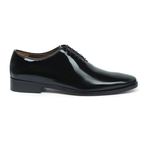 Patent Black Long Tail Hand Painted Leather Handmade Whole Cut/One-Piece Oxford Shoes For Men By Brune & Bareskin