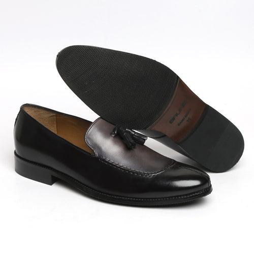 Black-Grey Dual Look Split Toe Leather Slip-On