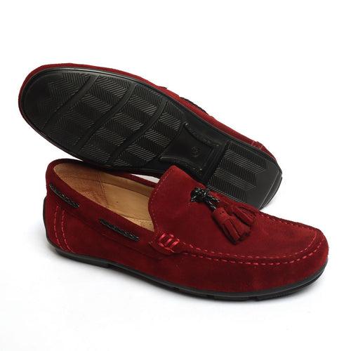 Red Suede Leather Tassel Moccasins