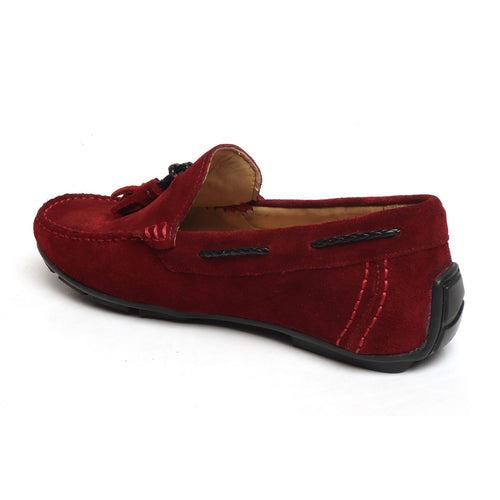 Red Suede Leather Tassel Moccasins
