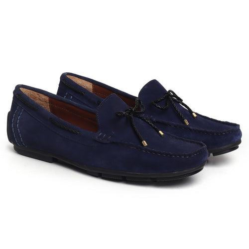 Blue Suede Leather Weaved Tassel Bow Loafers by Brune & Bareskin