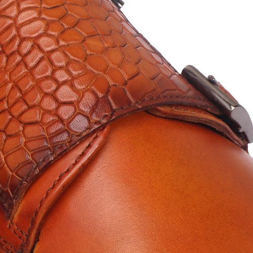Orangish Tan Croco Strap Double Monk Leather Shoes by Brune & Bareskin