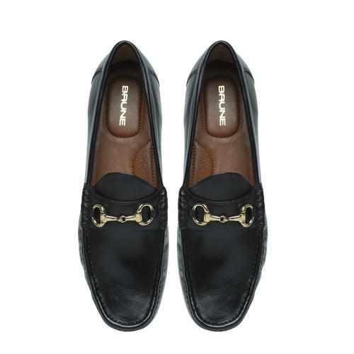 Black Horse-bit Loafers with Leather Sole