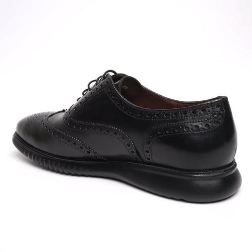 Light Weight Collection Black Leather Brogue Shoe with Flat Cushioned Sole