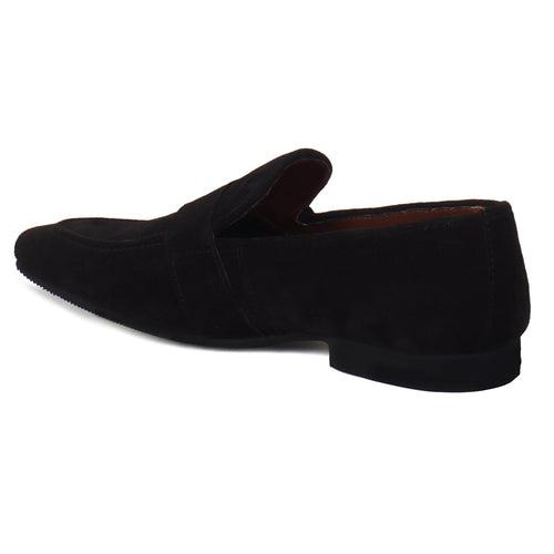 Black Suede Leather Metal Trim Strap Penny Loafers for Men by Brune & Bareskin