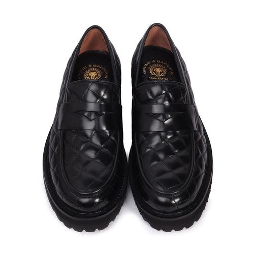 Black Diamond Stitched Leather Lug Sole Light Weight Loafer For Men by Brune & Bareskin