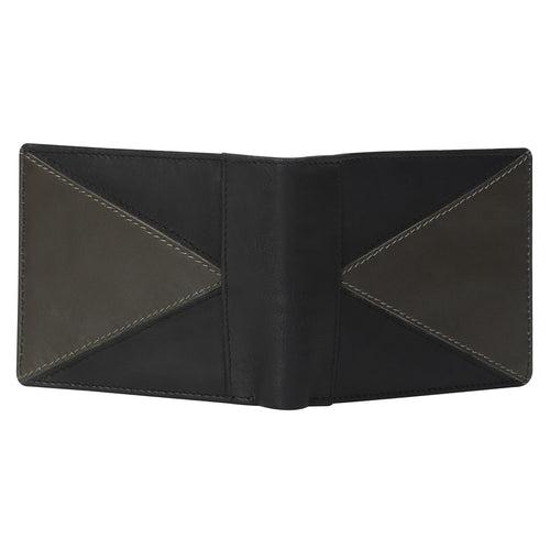Black With Grey Color Combination Leather Wallet For Men By Brune