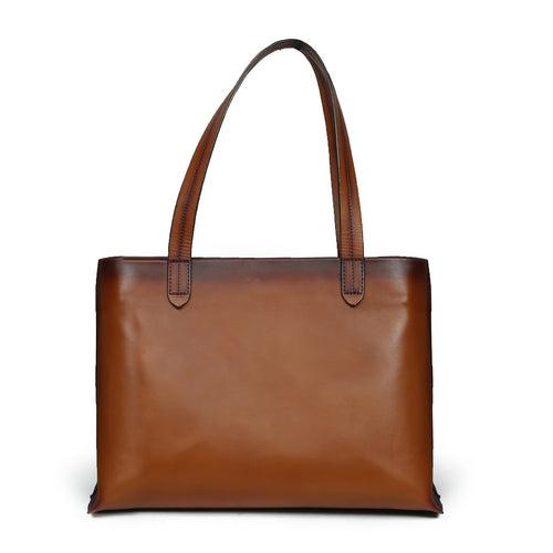 Shopping Bag for Women Tan Leather Top Zip Opening by Brune & Bareskin