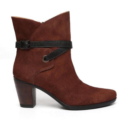 Brown Suede Leather With Black Strap Ladies Boots By Brune & Bareskin