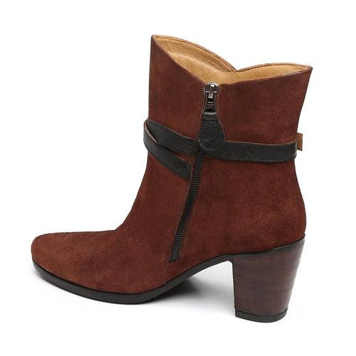 Brown Suede Leather With Black Strap Ladies Boots By Brune & Bareskin