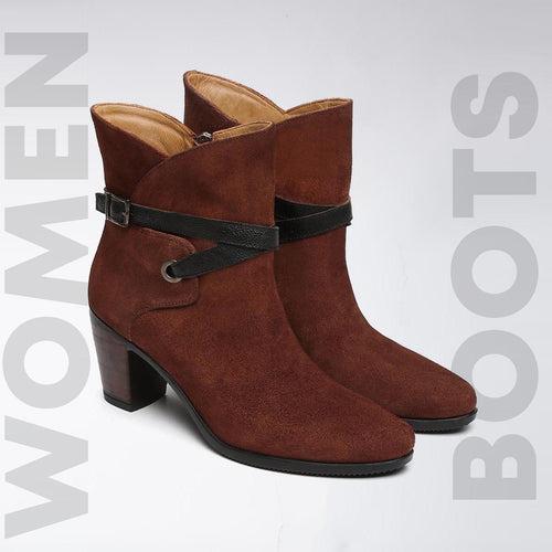 Brown Suede Leather With Black Strap Ladies Boots By Brune & Bareskin