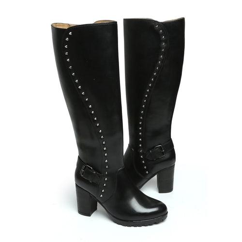 Black Side Studded Leather Long Ladies Boots By Brune & Bareskin