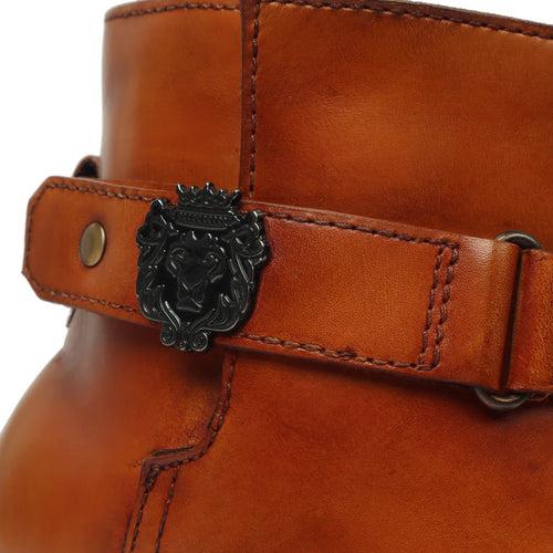 Tan Leather Adjustable Snap Button Strap Ankle Length Ladies Boots by Brune & Bareskin