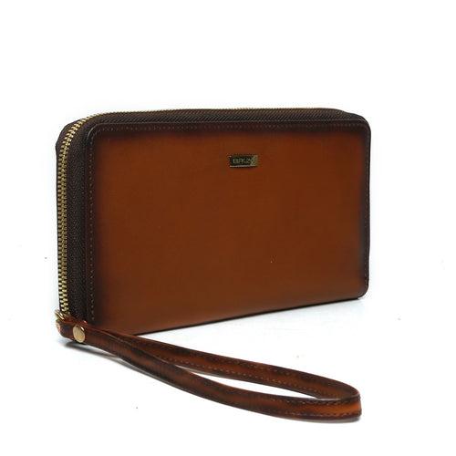 Tan Soft Touch Genuine Leather Ladies Multi-Utility Hand Wallet By Brune & Bareskin