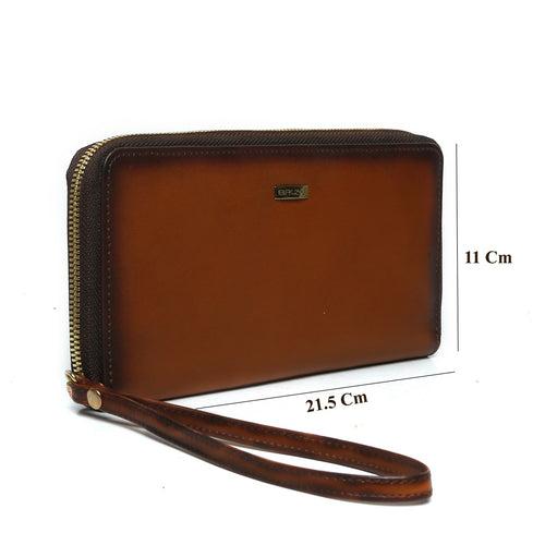 Tan Soft Touch Genuine Leather Ladies Multi-Utility Hand Wallet By Brune & Bareskin
