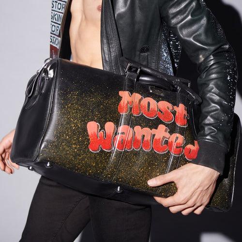 Hand Painted 'Most Wanted' Black Leather Duffle Bag by Brune & Bareskin