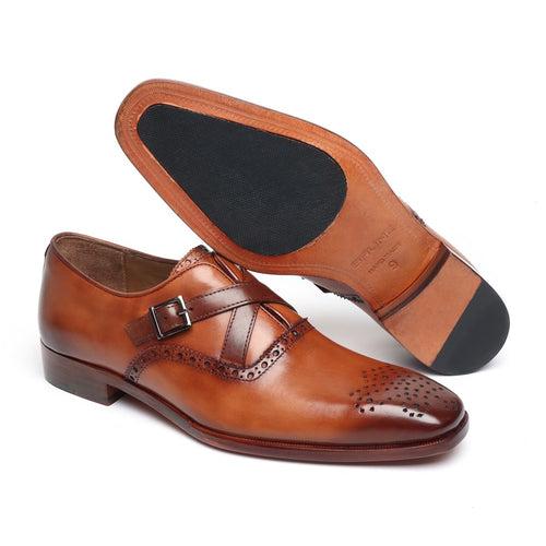 Tan Criss-Cross Leather Strap Brogue Design Shoes By Brune & Bareskin