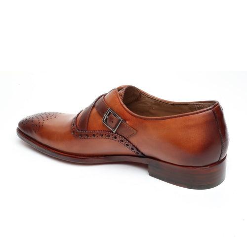 Tan Criss-Cross Leather Strap Brogue Design Shoes By Brune & Bareskin