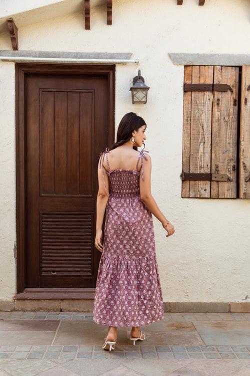 Pink Hand block cotton floral dress