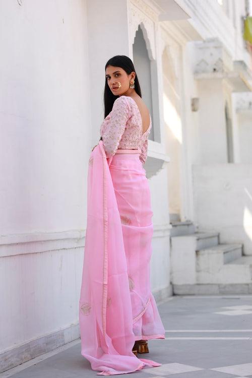 Shreeja pink viscose silk organza saree