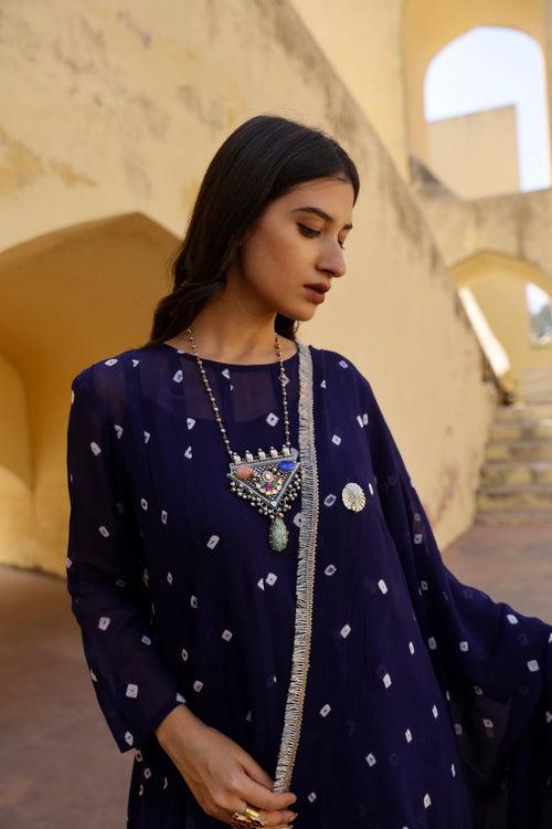 Blue tie and dye bhandhej anarkali