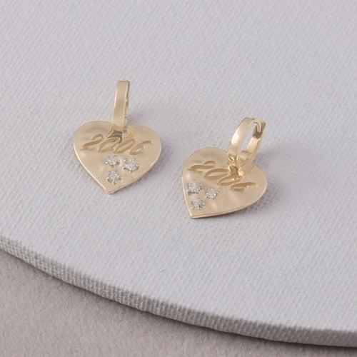 Personalised Mini Heart Hoops with textured Gold & scattered Diamonds