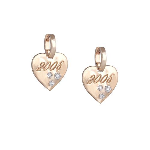 Personalised Mini Heart Hoops with textured Gold & scattered Diamonds
