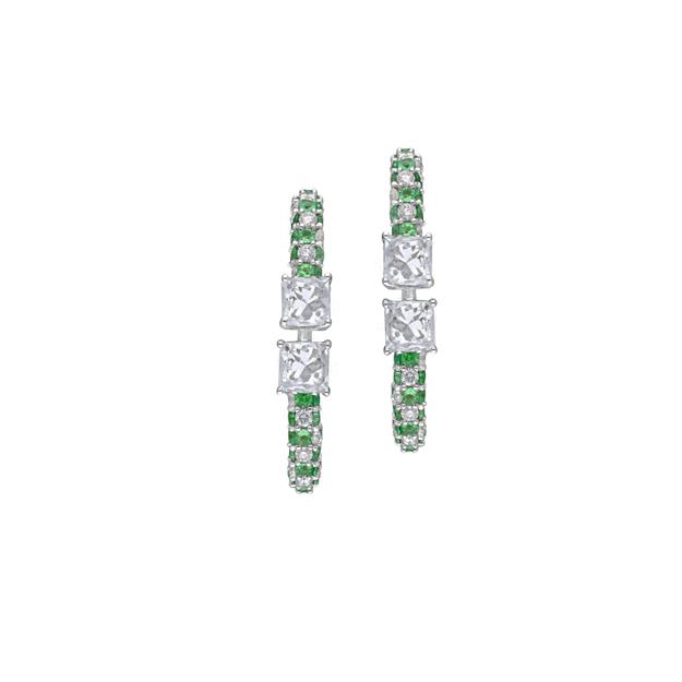 Rock Crystal, Tsavorite and Diamond Earrings