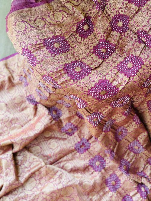 Shade of Mauve Exclusive Handloom Pure Banarsi Silk Bandhani Saree