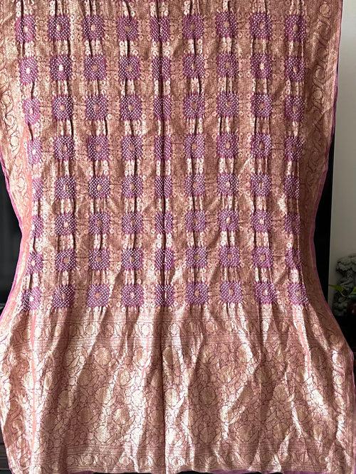 Shade of Mauve Exclusive Handloom Pure Banarsi Silk Bandhani Saree