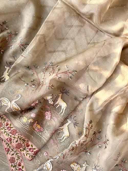 Organza Silk Saree with Machine Embroidery