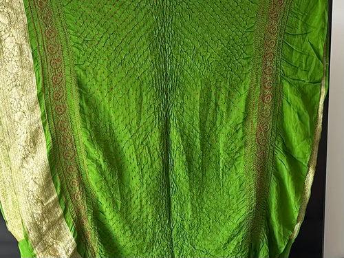 Green Exclusive Handloom Pure Banarsi Georgette Bandhani Saree