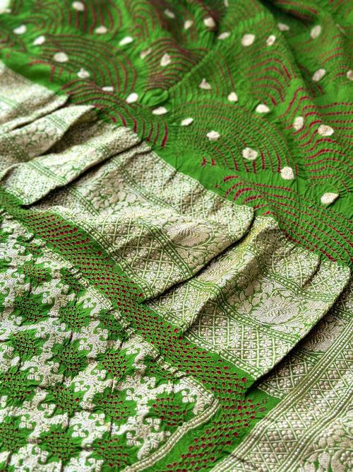 Green Exclusive Handloom Pure Banarsi Georgette Bandhani Saree