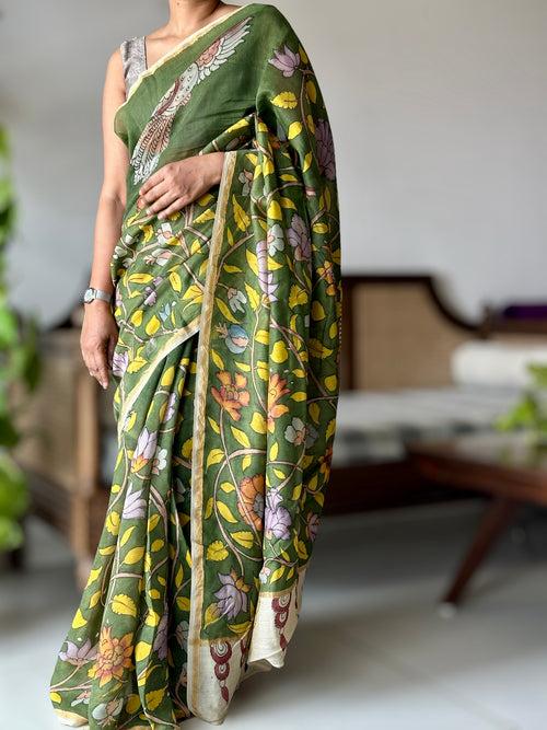 Handloom Chanderi Cotton Silk Kalamkari Saree