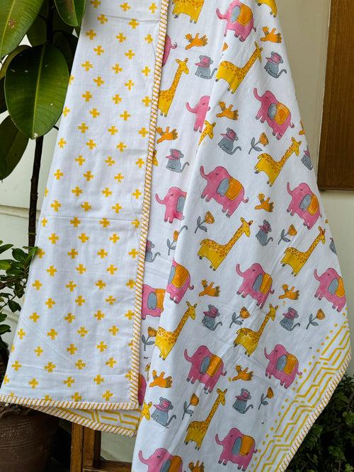 Elephant Giraffe Blockprint Dohar