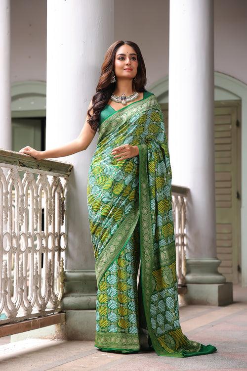 Exclusive Handloom Pure Banarsi Georgette Bandhani Saree