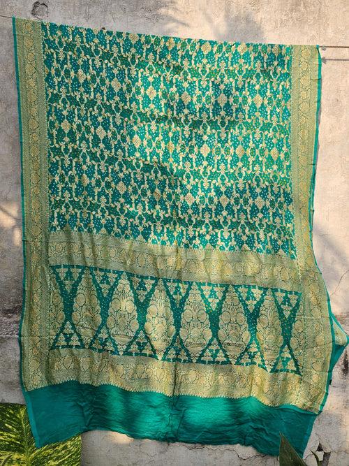 Turquoise Pure Banarsi Georgette Bandhani Dupatta