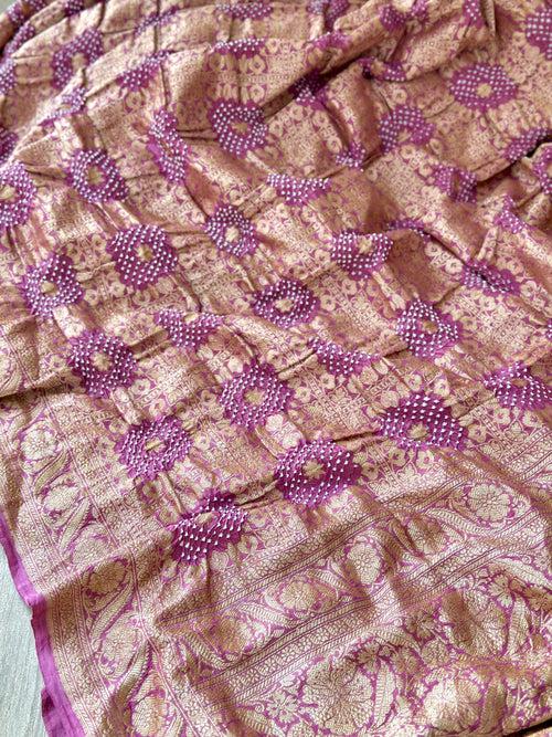 Shade of Mauve Exclusive Handloom Pure Banarsi Silk Bandhani Saree