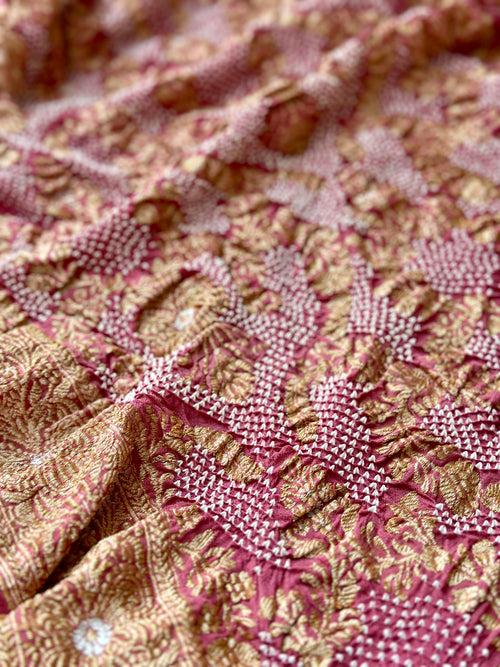 Shade of Old Rose Exclusive Handloom Pure Banarsi Georgette Bandhani Saree