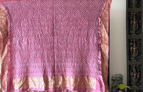 Shade of Mauve Exclusive Handloom Pure Banarsi Silk Bandhani Saree