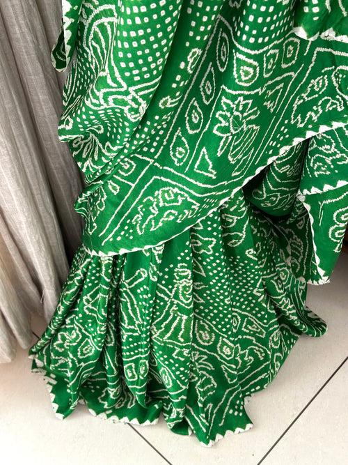 Green Pure Gajji Silk Bandhani Saree