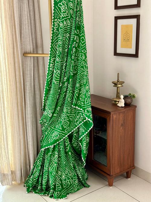 Green Pure Gajji Silk Bandhani Saree