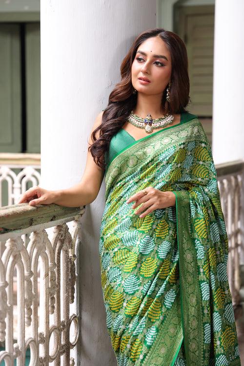 Exclusive Handloom Pure Banarsi Georgette Bandhani Saree