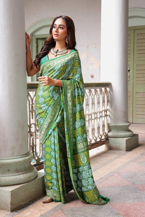 Exclusive Handloom Pure Banarsi Georgette Bandhani Saree