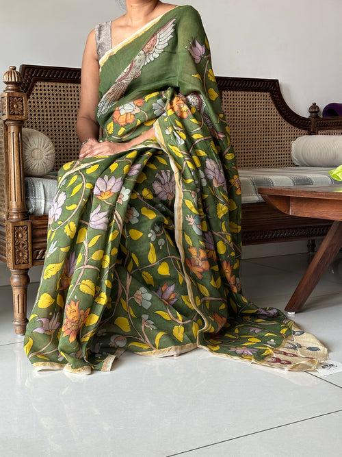 Handloom Chanderi Cotton Silk Kalamkari Saree