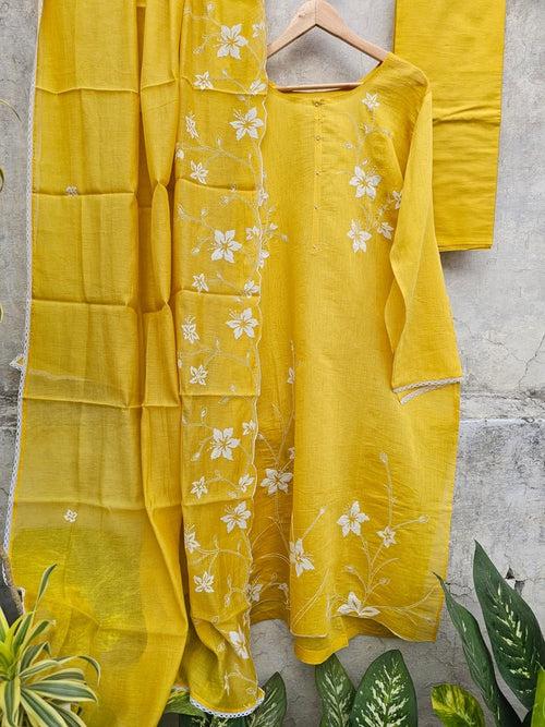 Chanderi Semi-stitched Suit Set